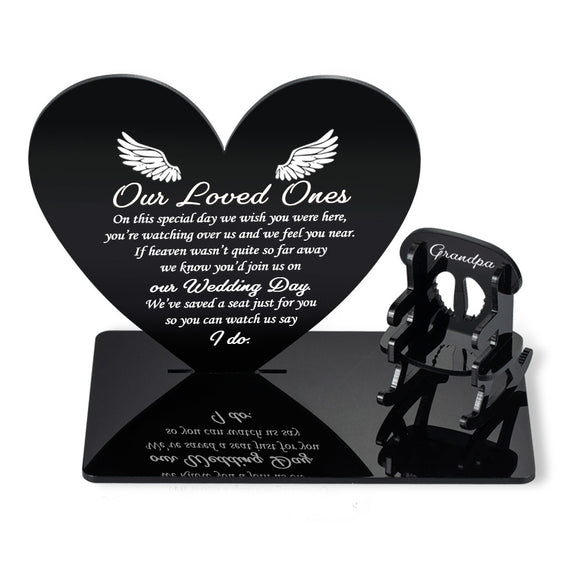 Personalized Table Top Plaque centerpiece with Empty Chairs-Black Color Acrylic