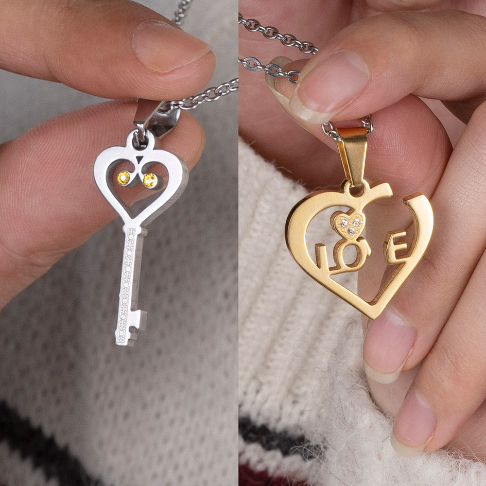 Personalized Heart & Key Necklaces Couple Necklaces