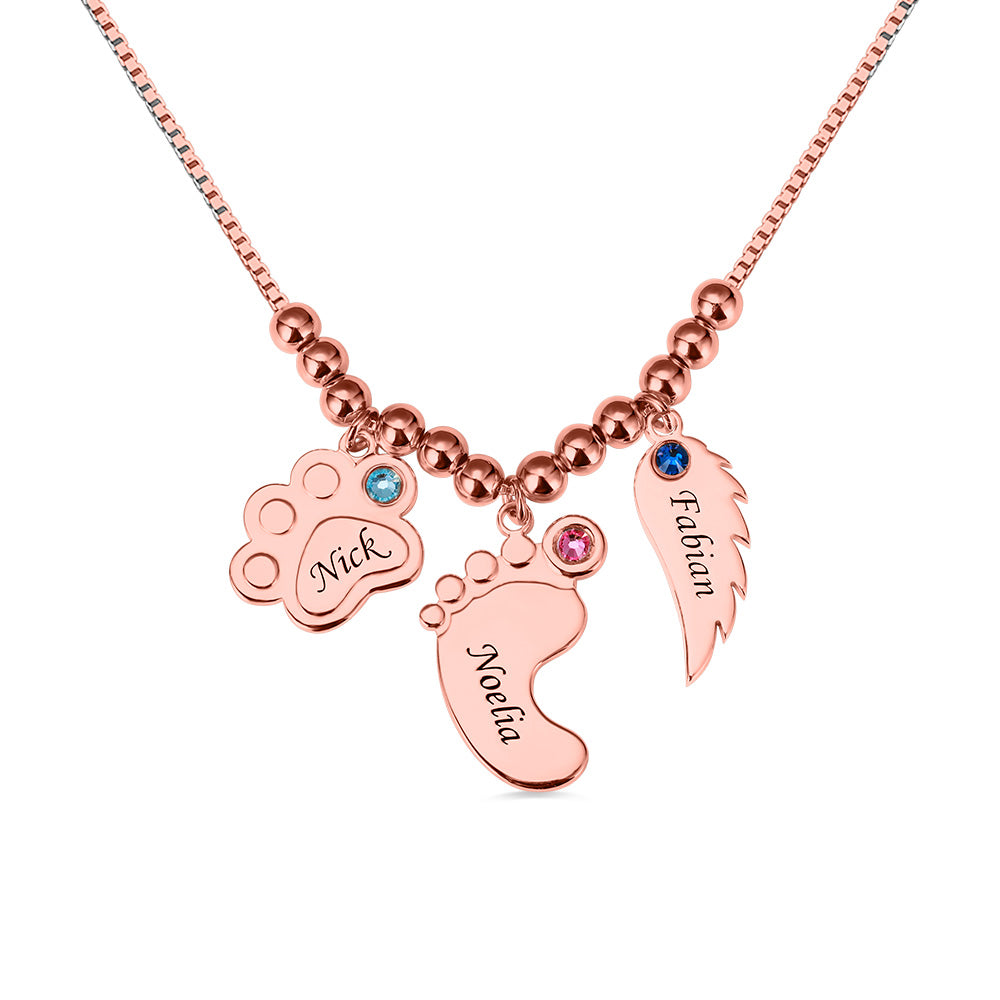 Personalized Paw Print & Baby Feet & Angel Wing Necklace