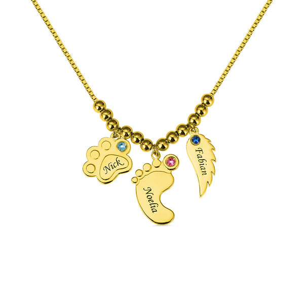 Personalized Paw Print & Baby Feet & Angel Wing Necklace