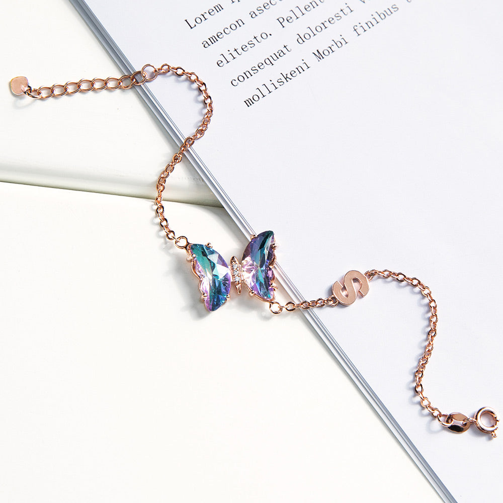 Personalized Crystal Glass Butterfly Bracelet