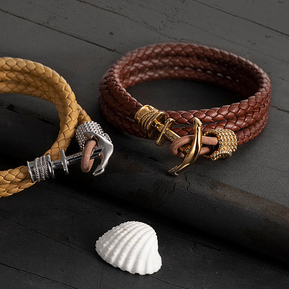 Personalized Men's Anchor Leather Bracelet