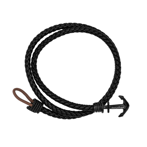 Personalized Men's Anchor Leather Bracelet