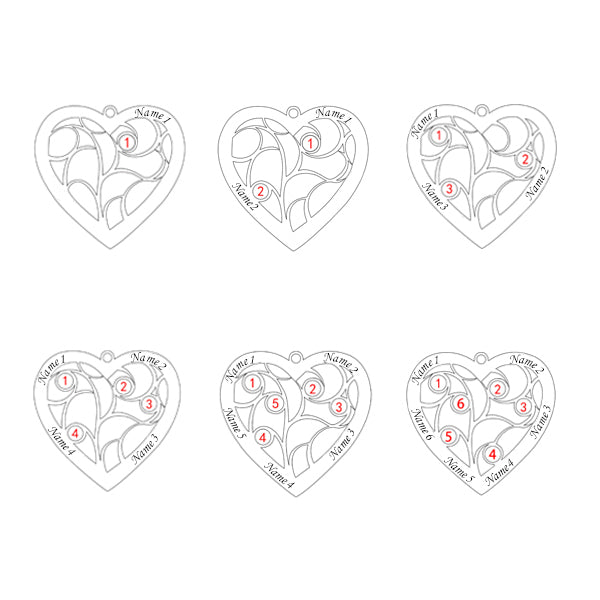 Sterling Silver Heart Family Tree Necklace Engraved with Name& Birthstones