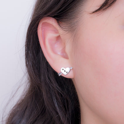 Personalized Arrow Heart Earrings in Silver