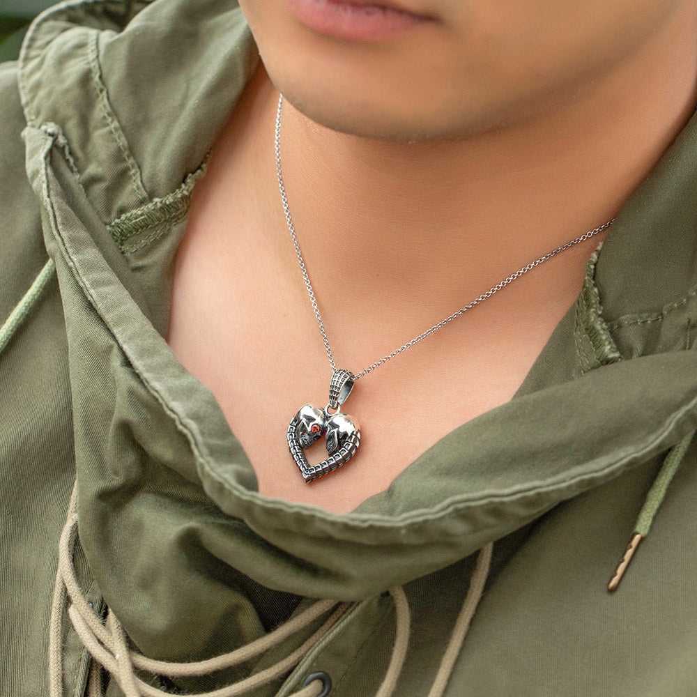 Personalized Skull Heart Necklace with Birthstones
