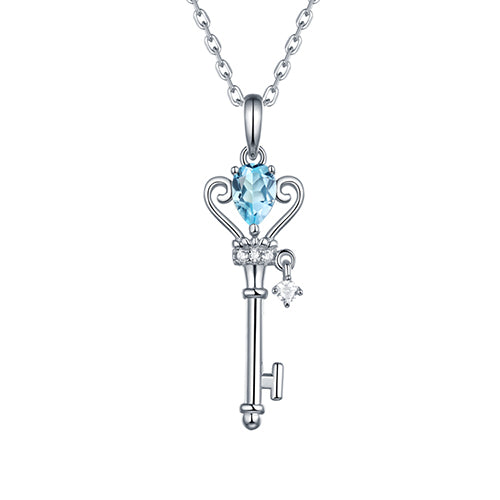 Natural Gemstone Key To My Heart Necklace Sterling Silver 18"