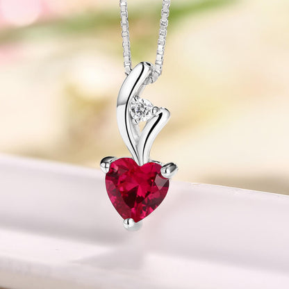 Personalized Heart Birthstone Necklace Sterling Silver