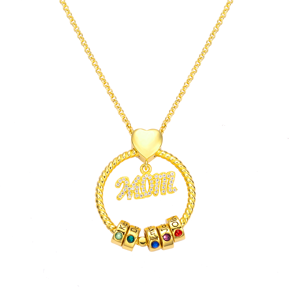 Personalized Name and Birthstone Family Necklace-Mom