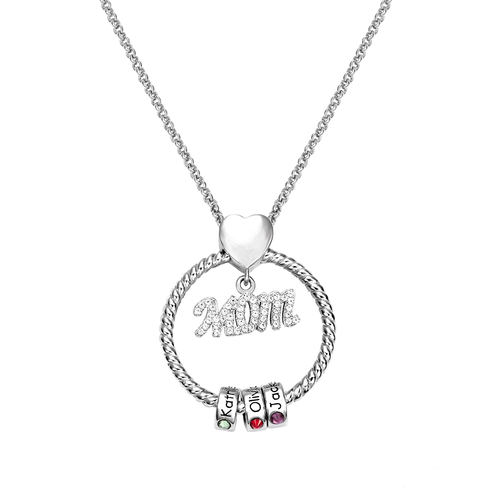 Personalized Name and Birthstone Family Necklace-Mom