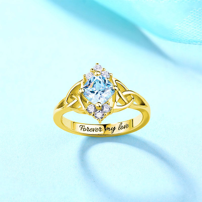 Engraved Celtic Band Birthstone Ring Sterling Silver