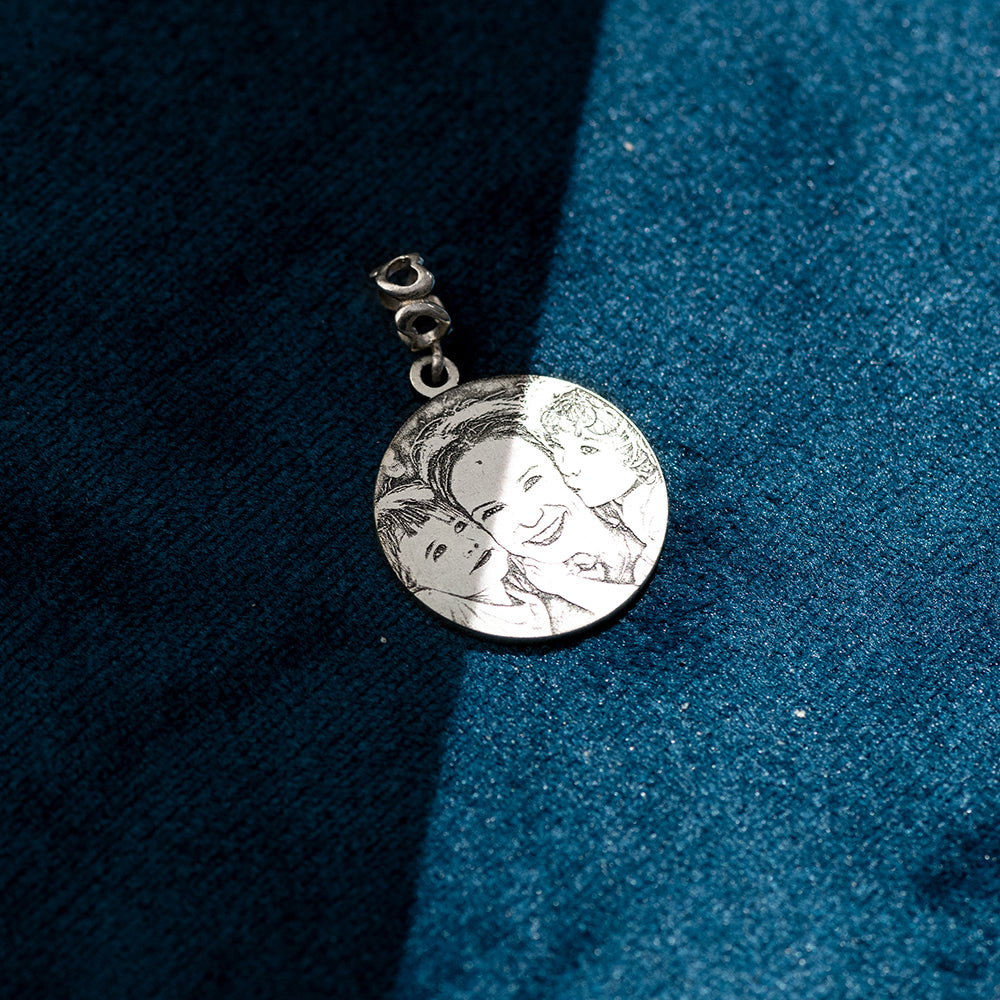 Engravable Sterling Silver Circle Photo Charm