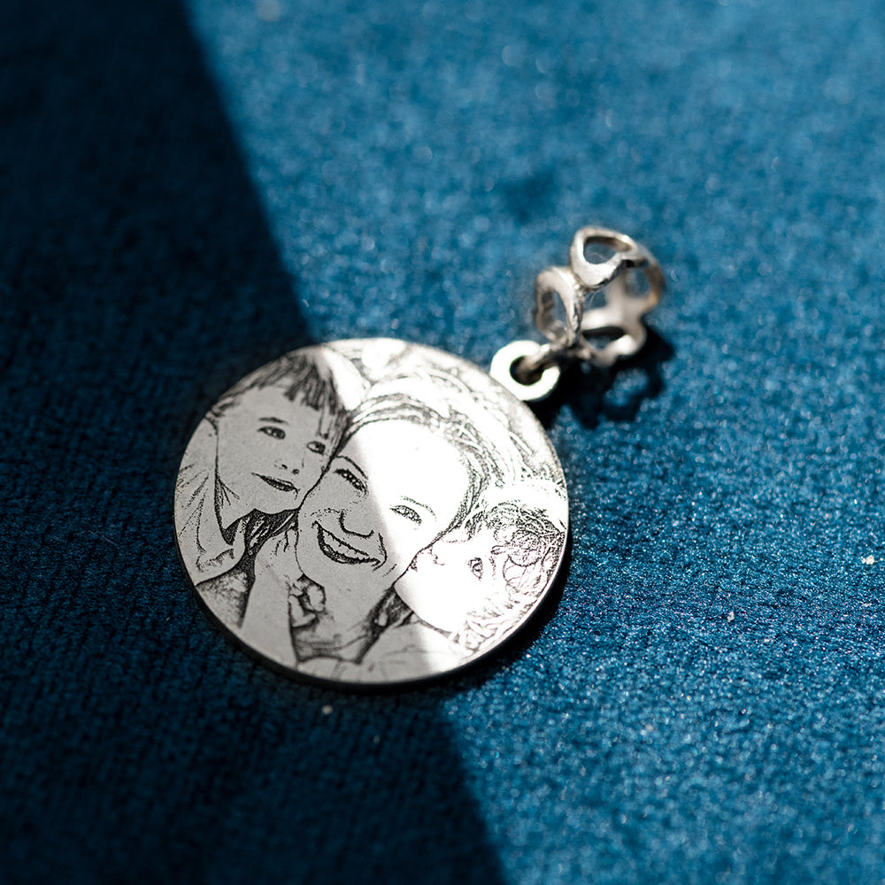 Engravable Sterling Silver Circle Photo Charm