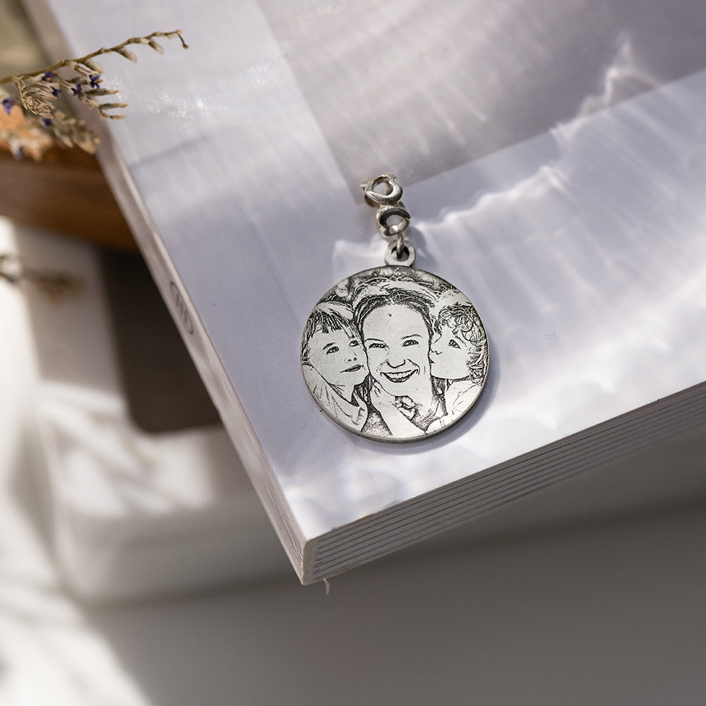 Engravable Sterling Silver Circle Photo Charm