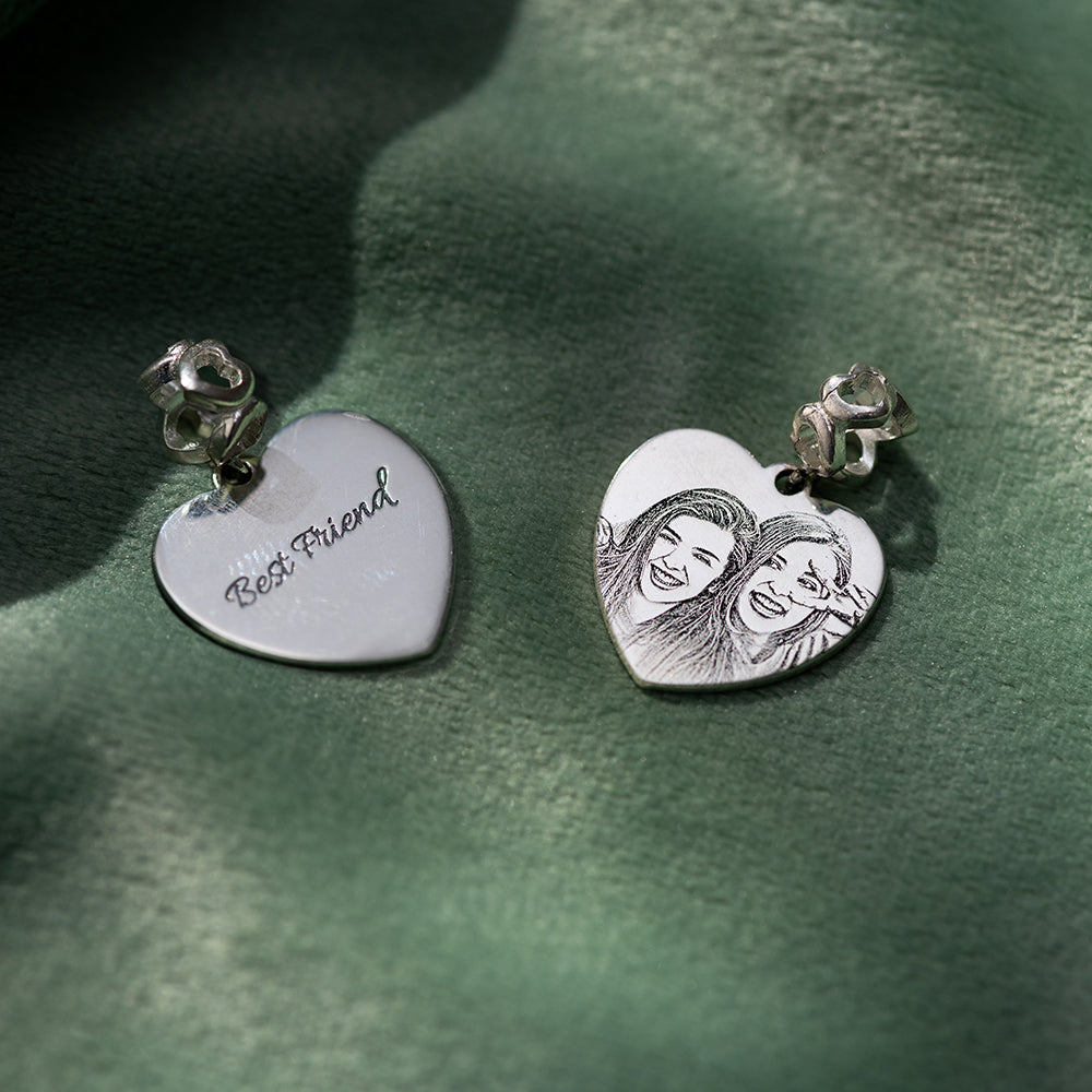 Engraved Heart Photo Charm Sterling Silver