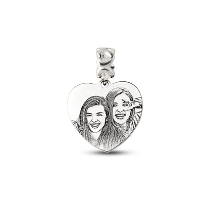Engraved Heart Photo Charm Sterling Silver