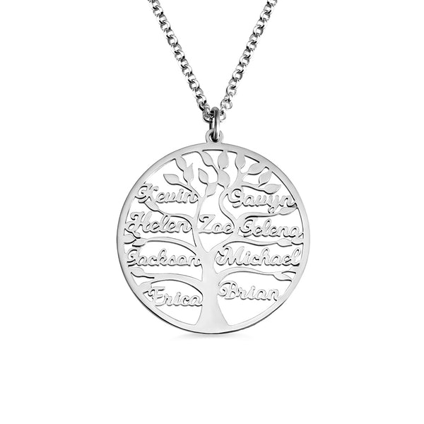 Personalized 1-9 Names Family Tree Necklace Sterling Silver 925
