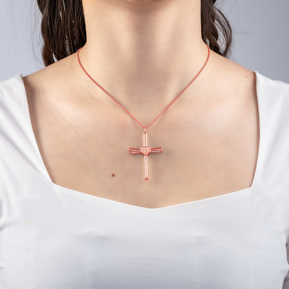 Engraved Double Side Baseball Cross Necklace