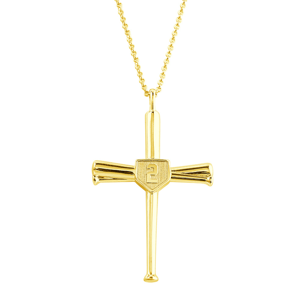 Engraved Double Side Baseball Cross Necklace
