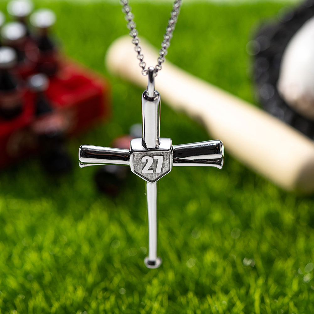 Engraved Double Side Baseball Cross Necklace