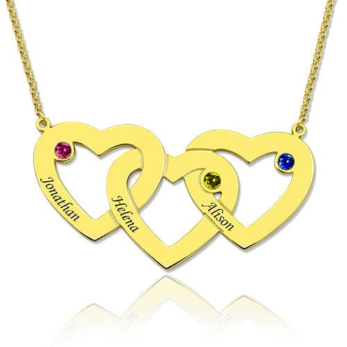 3 Intertwined Hearts Necklace with Birthstones Gift Card & Box Set