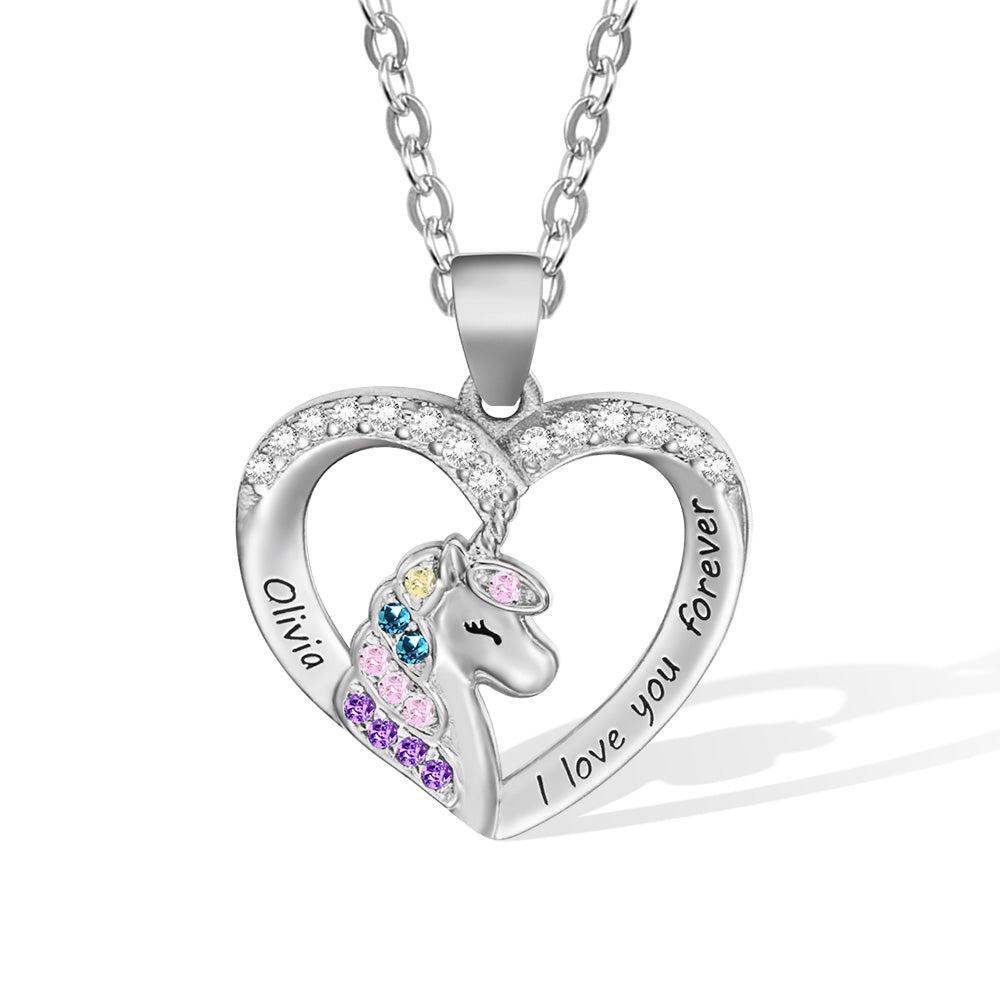 Custom Necklace with Heart Unicorn Pendant