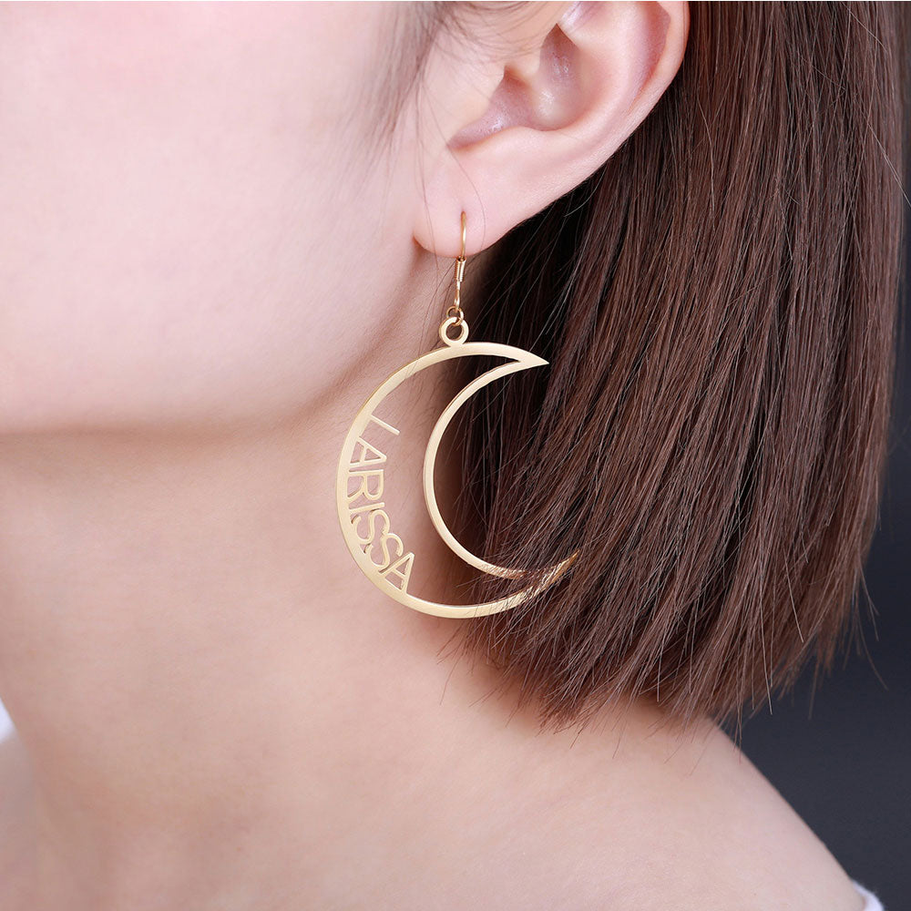 Personalized Moon & Sun Mismatched Name Earrings