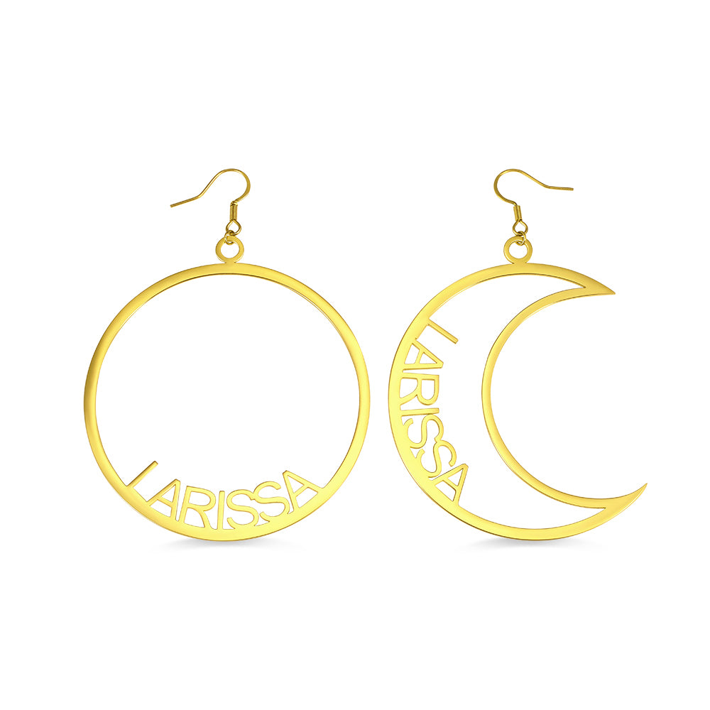 Personalized Moon & Sun Mismatched Name Earrings
