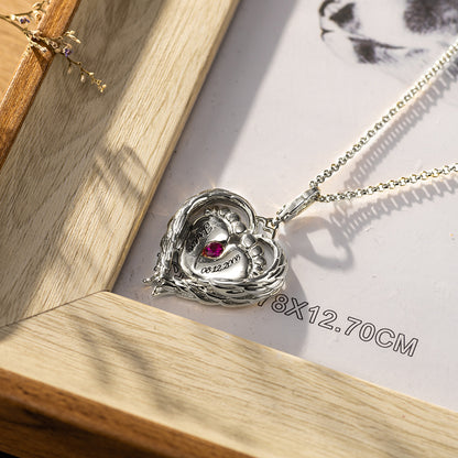 Birthstone Necklace with Heart-shaped Angel Wings Wrap Baby's Feet