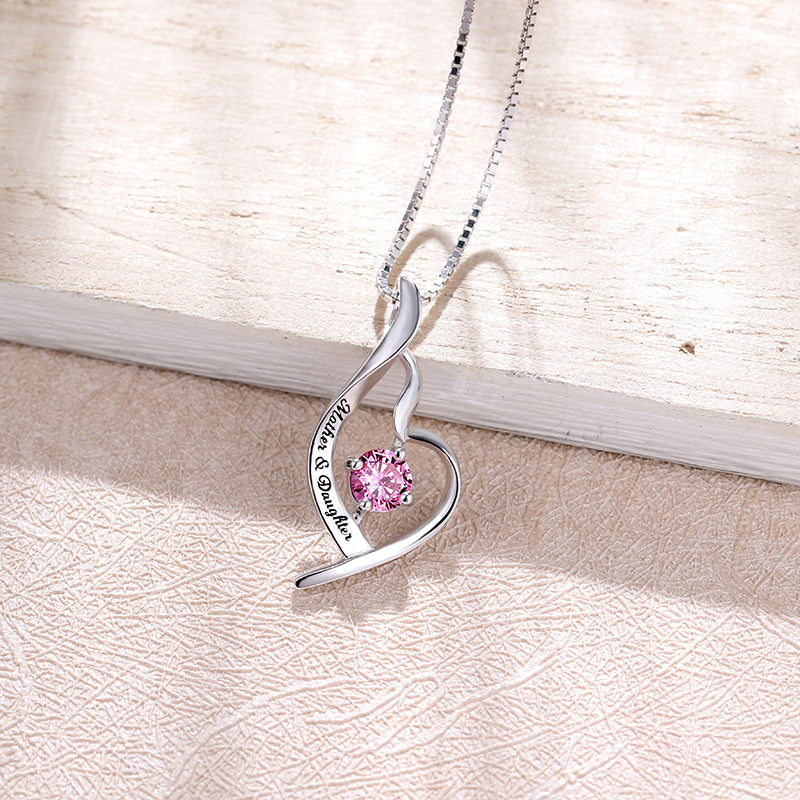 Custom Mother And Daughter Birthstone Necklace Sterling Silver