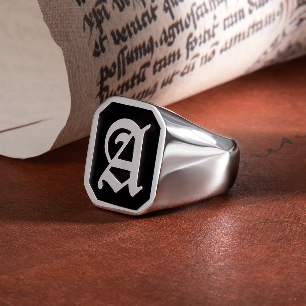 Personalized Octagon Initial Signet Ring Unisex