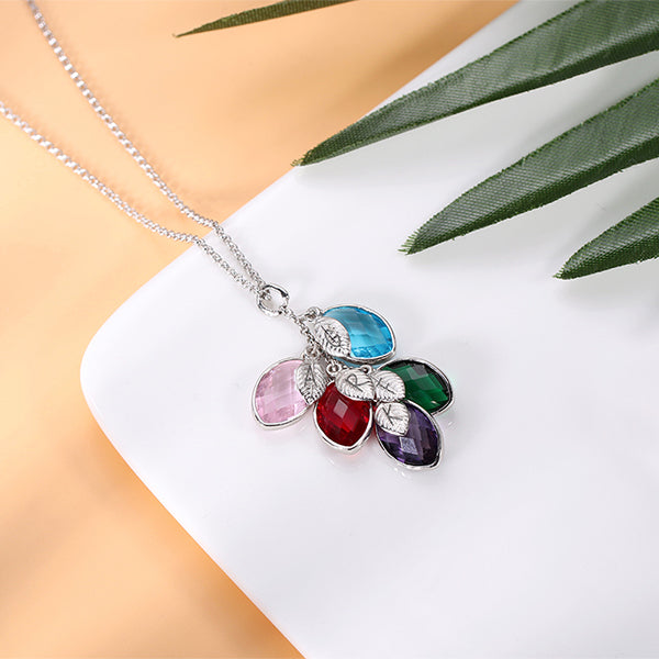 Personalized Family Leaves Birthstone Initial Necklace