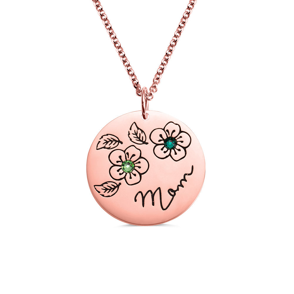 Personalized Birthstone Flower Necklace Gifts for Mother-Sterling Silver 925