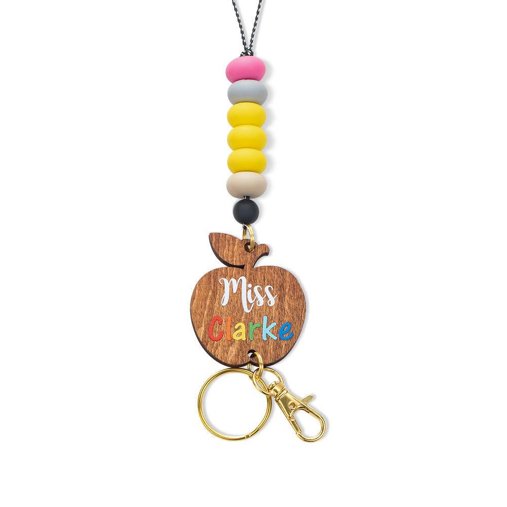 Personalized Wooden Lanyard & Keychain Gift for Teacher - Flat
