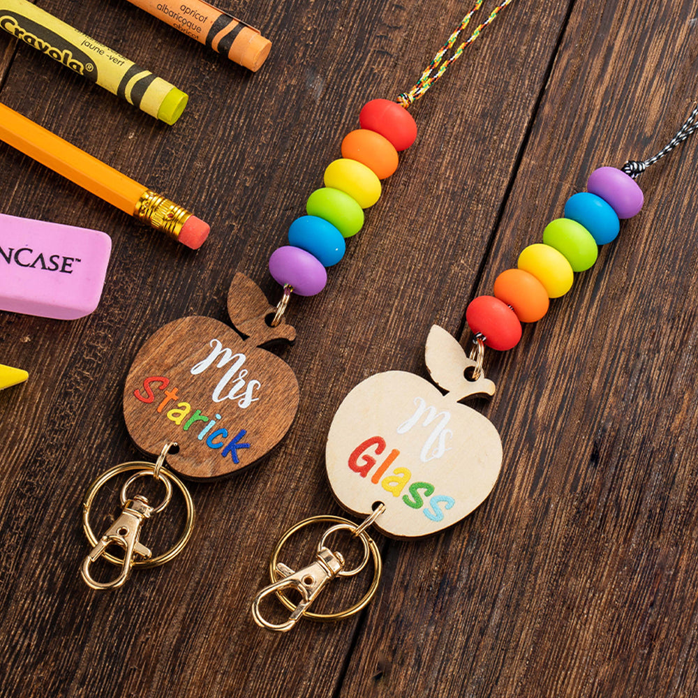 Personalized Wooden Lanyard & Keychain Gift for Teacher - Flat