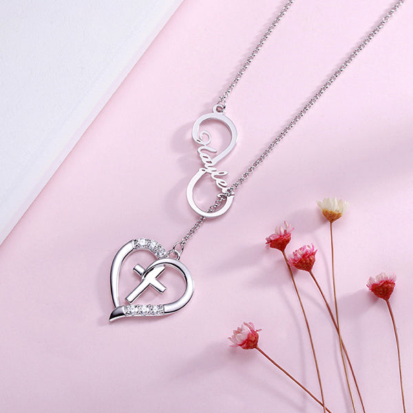 Personalized Infinity & Heart Cross Name Necklace