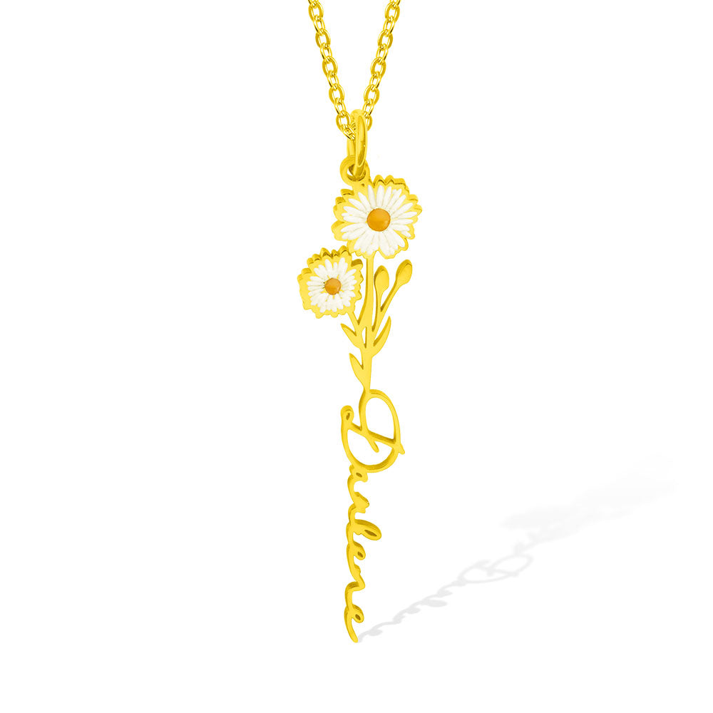 Personalized Birth Flower Name Necklace Sterling Silver 925