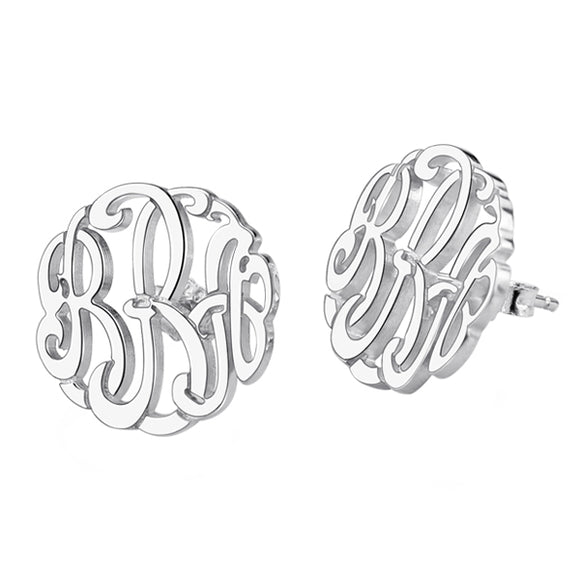 Personalized Silver Hand-painted Monogram Stud Earrings