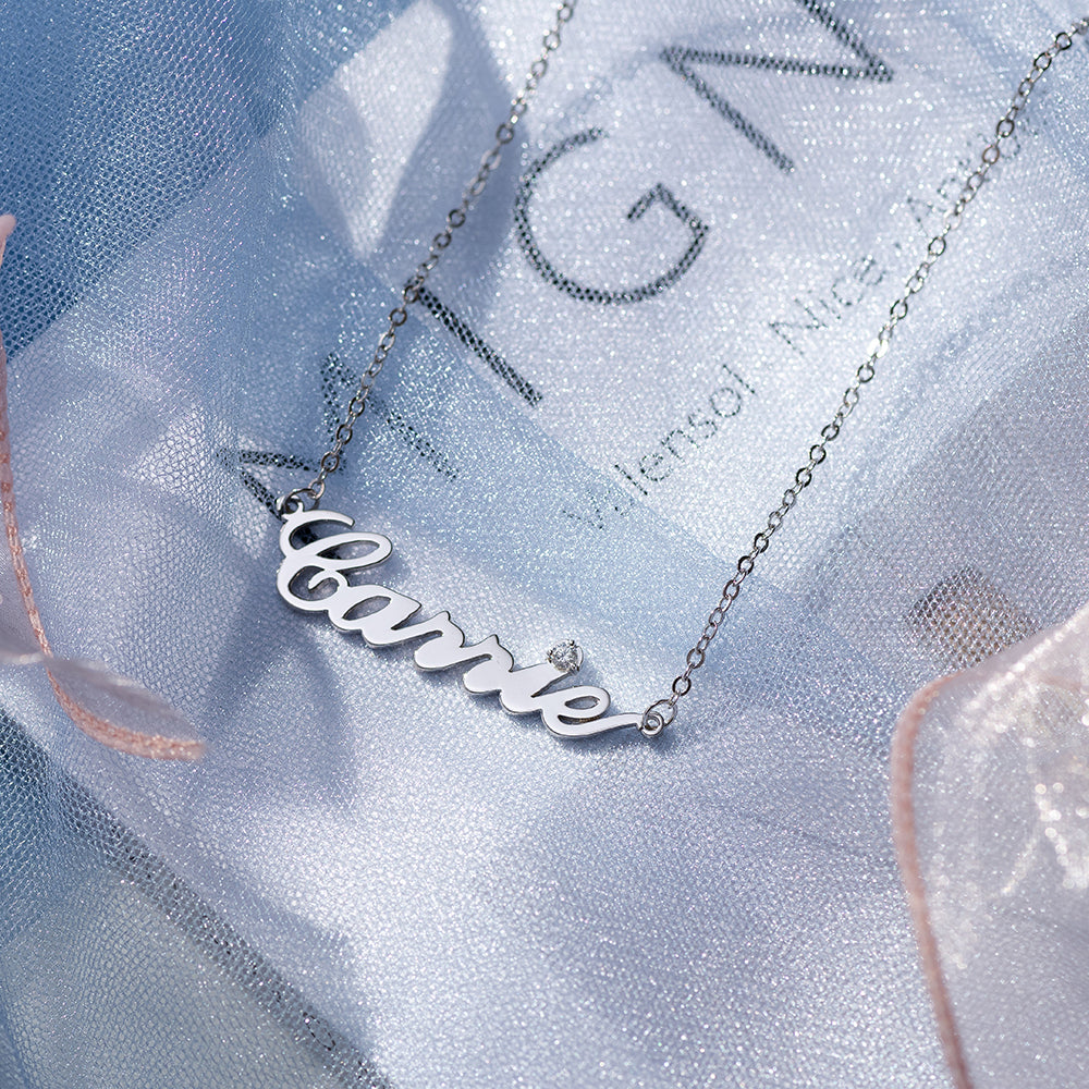 Sterling Silver Carrie Name Necklace With Birthstone