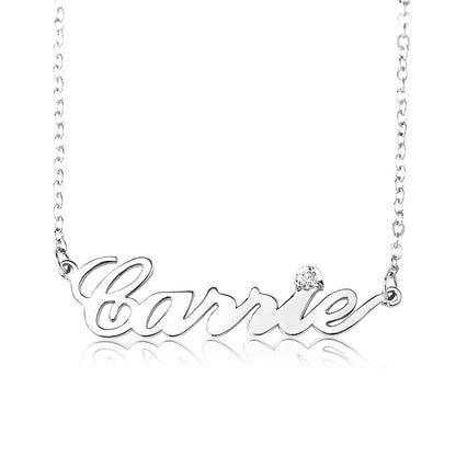 Sterling Silver Carrie Name Necklace With Birthstone