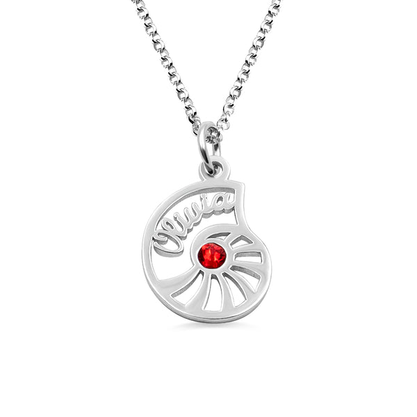 Personalized Name Conch Necklace with Birthstone