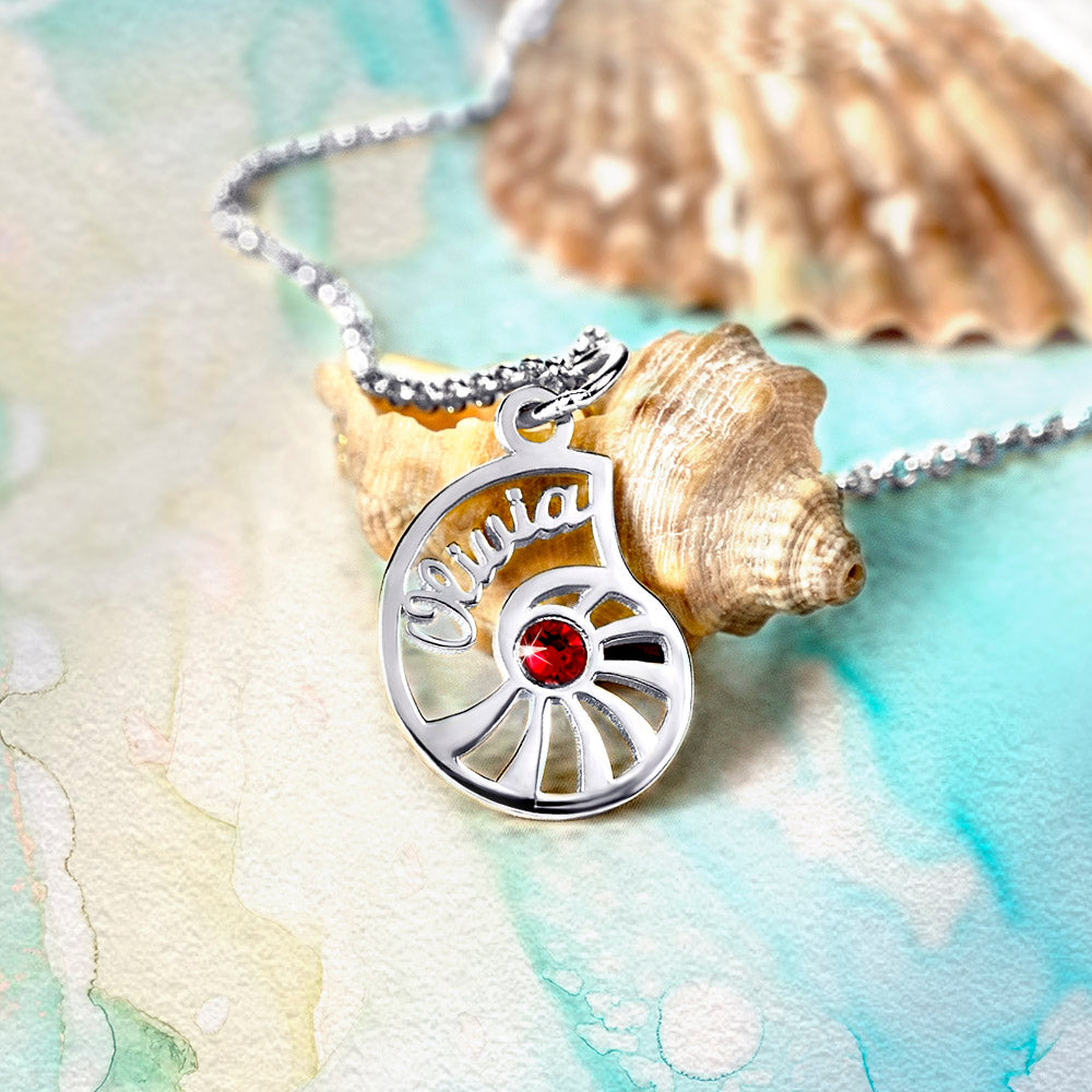 Personalized Name Conch Necklace with Birthstone
