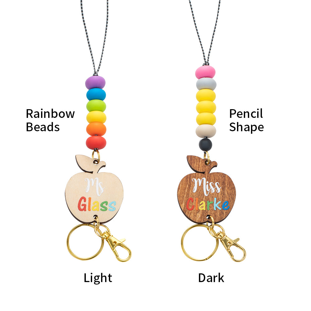 Personalized Wooden Lanyard & Keychain Gift for Teacher - Flat