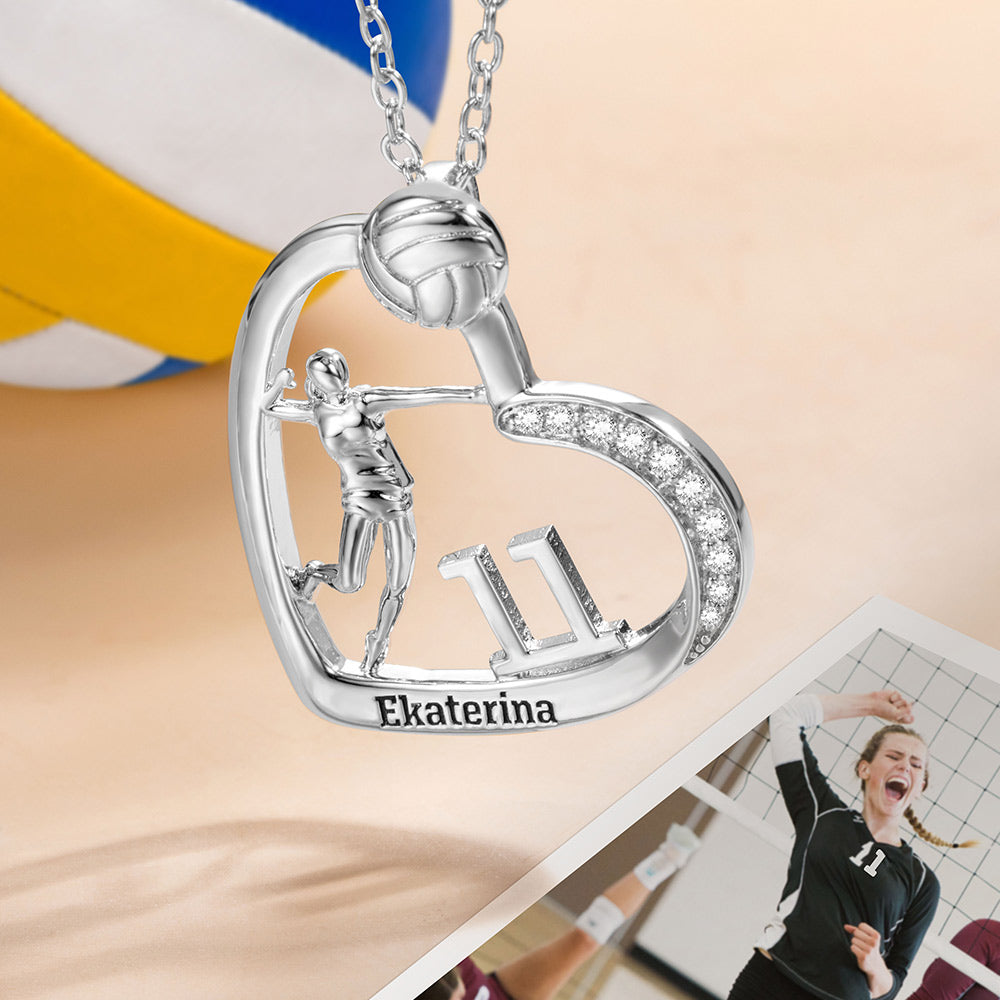 Personalized Volleyball Girls Heart Necklace Style 1