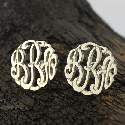 Personalized Silver Hand-painted Monogram Stud Earrings