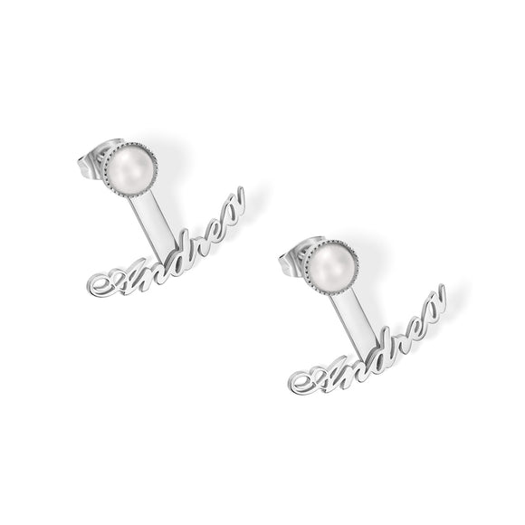 Custom Name Pearl Stud Earrings