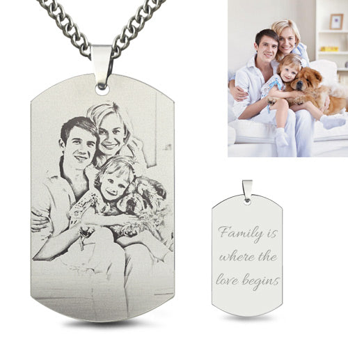 Titanium Steel Engraved Family Photo Necklace for Fathers