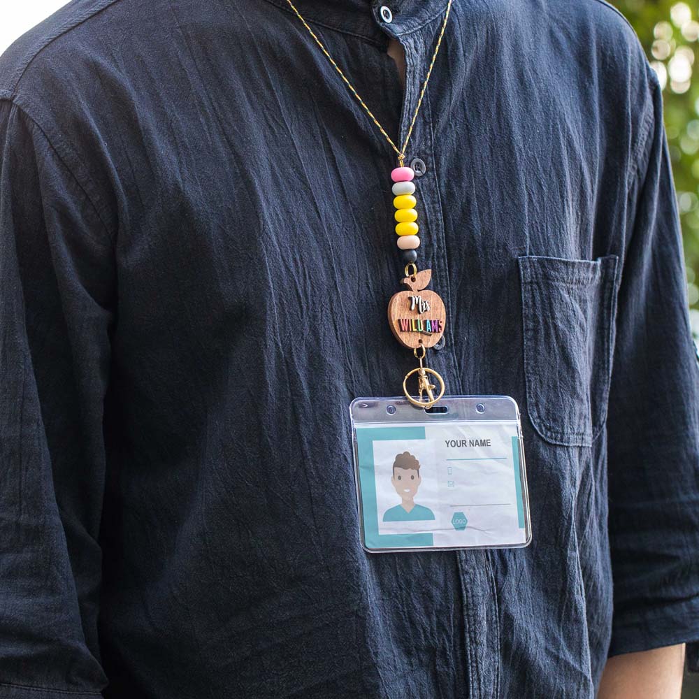 Personalized Wooden Lanyard & Keychain Gift for Teacher - 3D