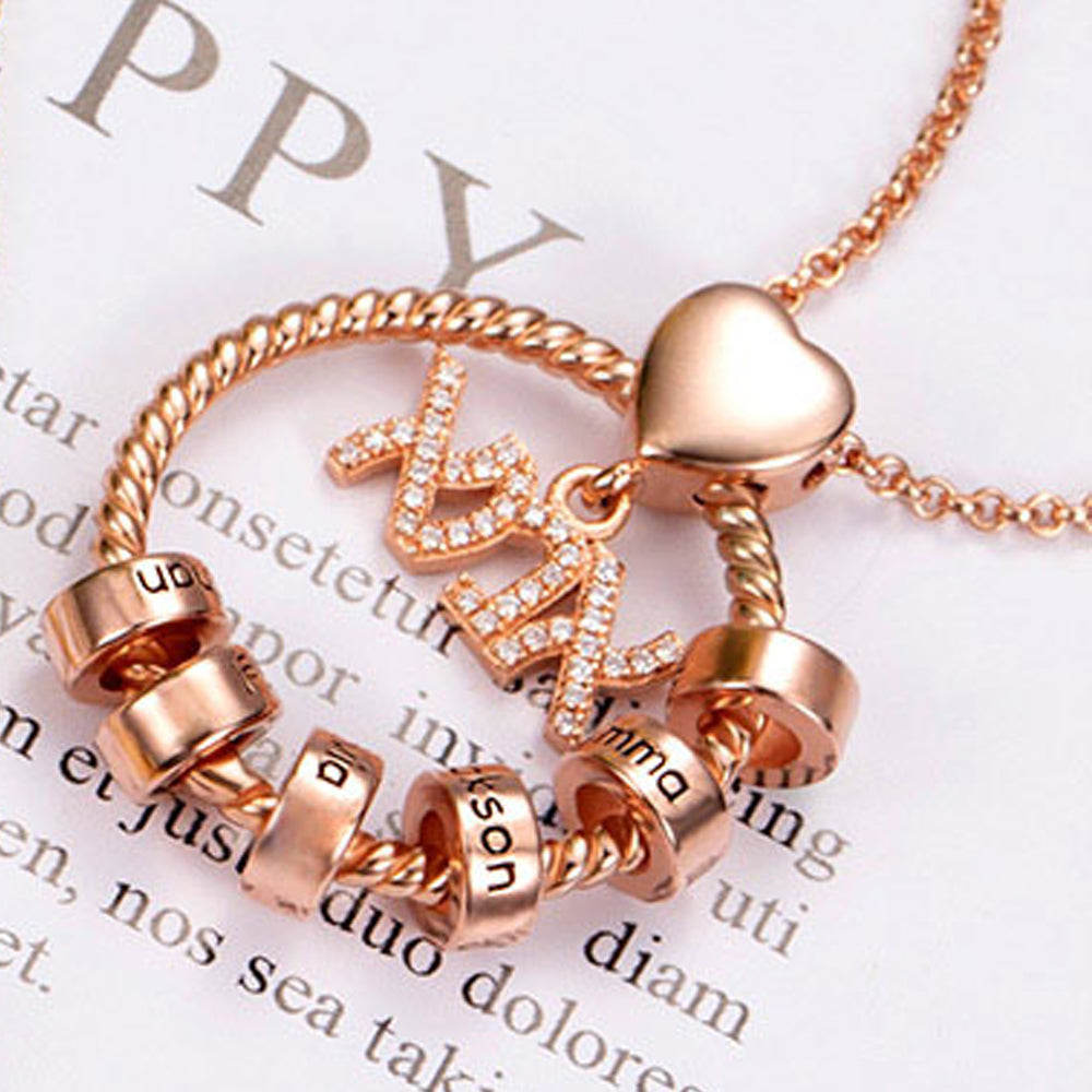Personalized Name and Birthstone Family Necklace-אמא