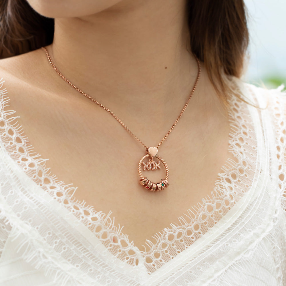 Personalized Name and Birthstone Family Necklace-אמא